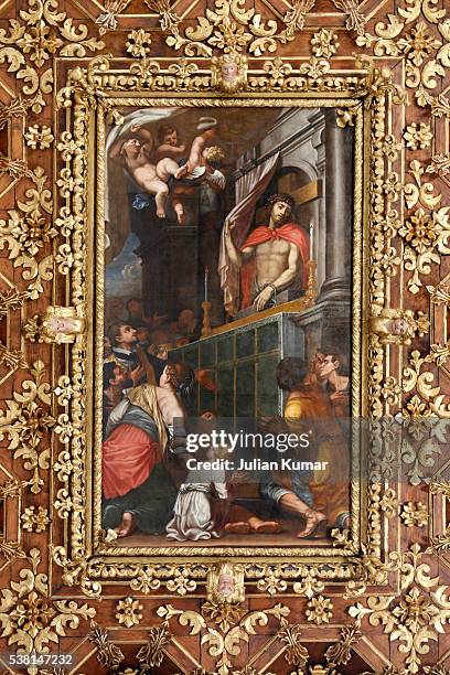 ceiling painting in ss. crocifisso sanctuary - crocifisso stock pictures, royalty-free photos & images