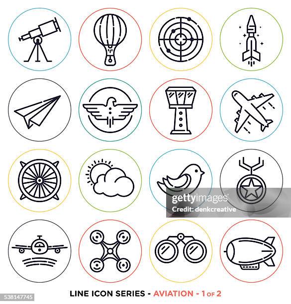 ilustraciones, imágenes clip art, dibujos animados e iconos de stock de de iconos de aviación - ala de avión