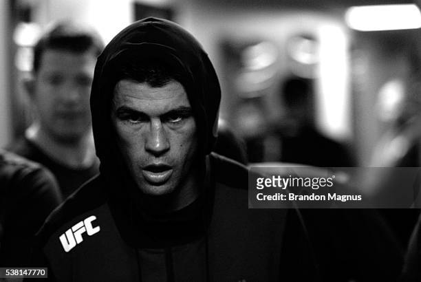Dominick Cruz walks to the Octagon for his fight against Urijah Faber during the UFC 199 event at The Forum on June 4, 2016 in Inglewood, California.