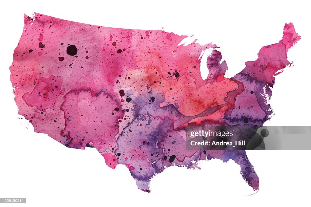 Us Raster Map Map Of United States With Watercolor Texture Raster Illustration High ...