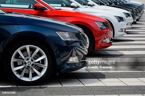 skoda cars in a row - car stock pictures, royalty-free photos & images