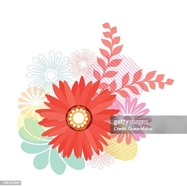 hand drawn spring flowers - vector - peonies stock illustrations