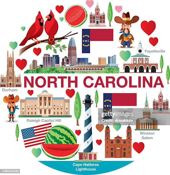 reise - 9 north carolina - charlotte stock-grafiken, -clipart, -cartoons und -symbole