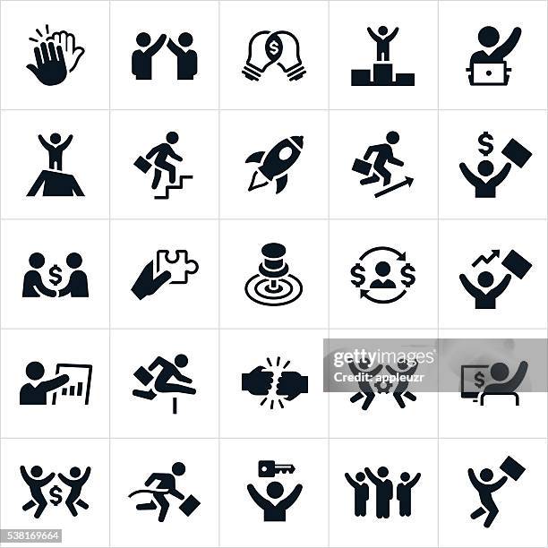 business success icons - black man high 5 stock illustrations