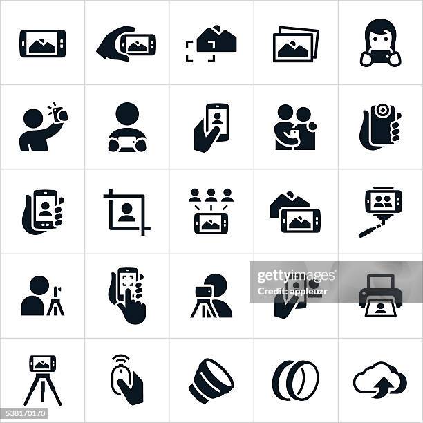 bildbanksillustrationer, clip art samt tecknat material och ikoner med mobile photography icons - fotografi