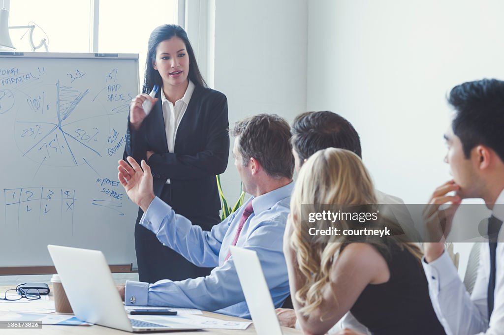 Group of business people in a boardroom presentation.