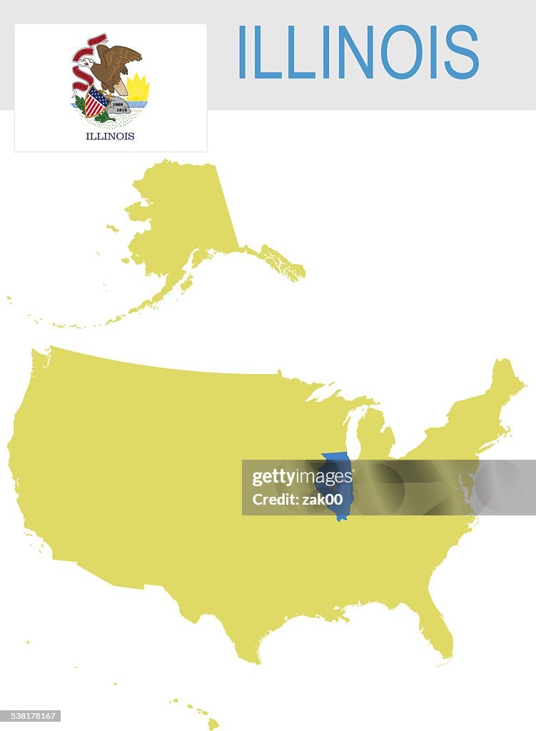 USA state Of Illinois's map and Flag