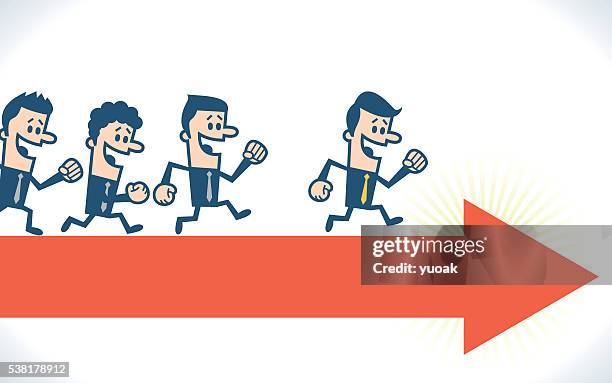 running people on arrow - marathon training stock illustrations