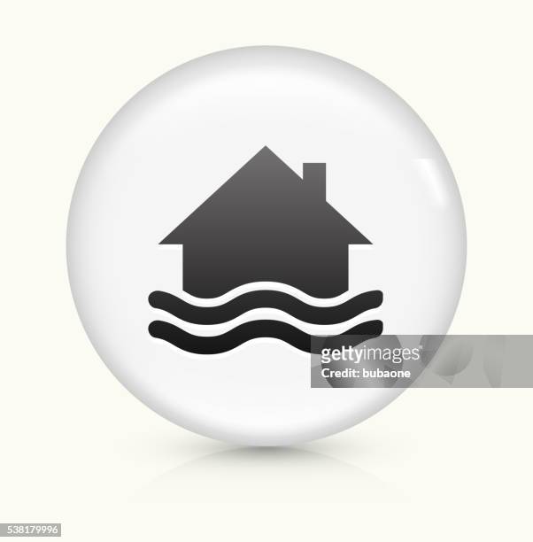 house flooding icon on white round vector button - flood relief stock illustrations
