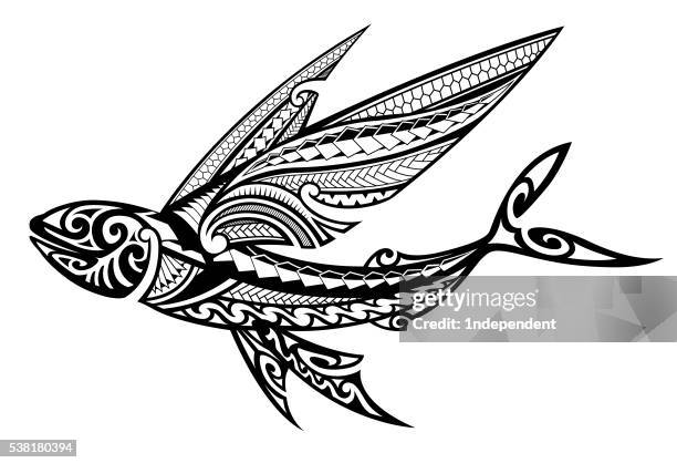 flying fish tribal - pacific islander stock illustrations