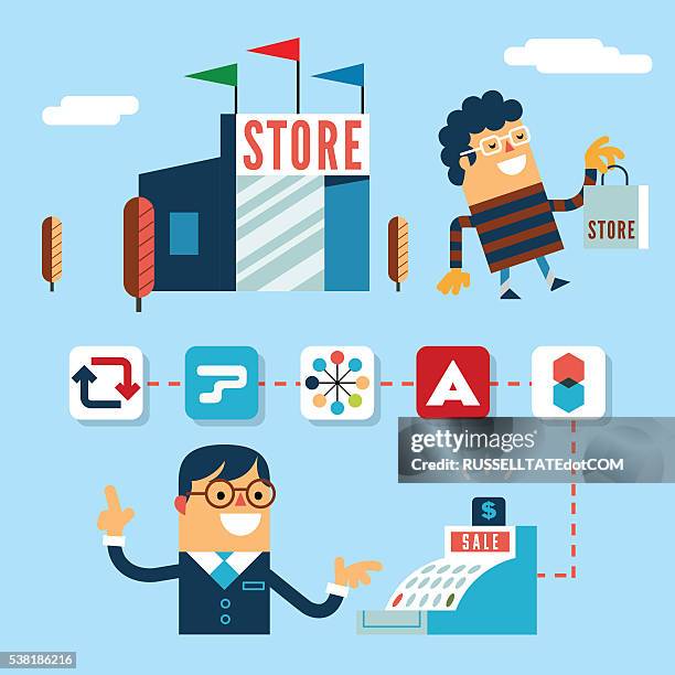 store sales through apps - checkout register stock illustrations