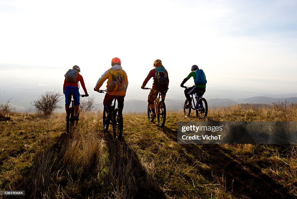 Group of mountain bikers ready for a ride