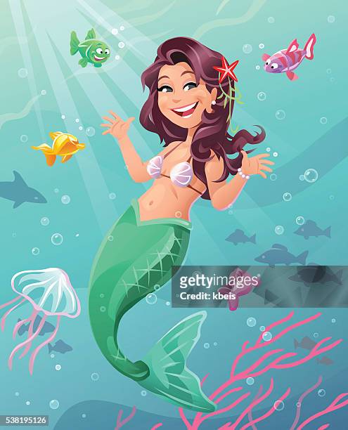 stockillustraties, clipart, cartoons en iconen met mermaid underwater - mermaid