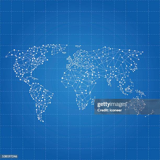 Map Blu 87 World Map Blue White Dots High Res Illustrations - Getty Images