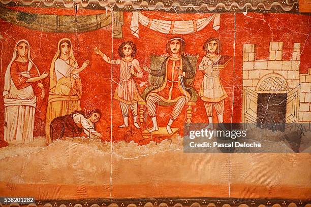 the dura europos synagogue. 3rd century ce. pharaoah and the infancy of moses. the jewish museum new york. - jewish church stock pictures, royalty-free photos & images