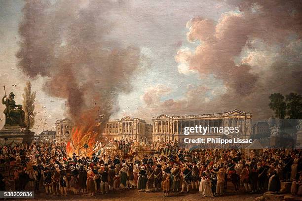 painting depicting : la fête de l'unité sur la place de la révolution, le 10 août 1793. by pierre-antoine démachy (1723-1807). carnavalet museum in paris. - french revolution stock pictures, royalty-free photos & images