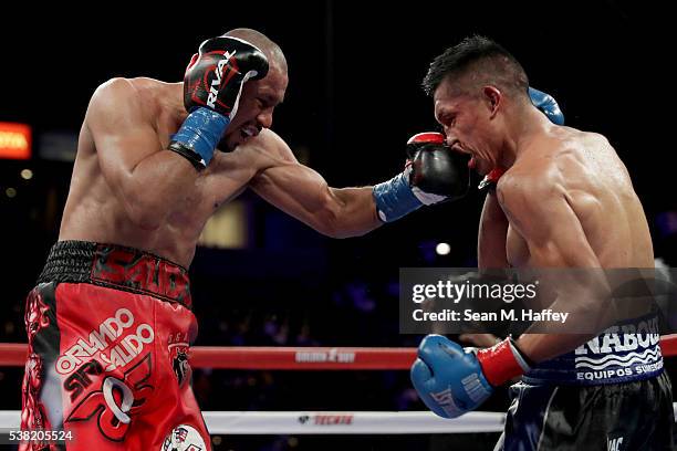 Orlando Salido throws a right to the head of Francisco Vargas during their WBC super featherweight championship bout at StubHub Center on June 4,...