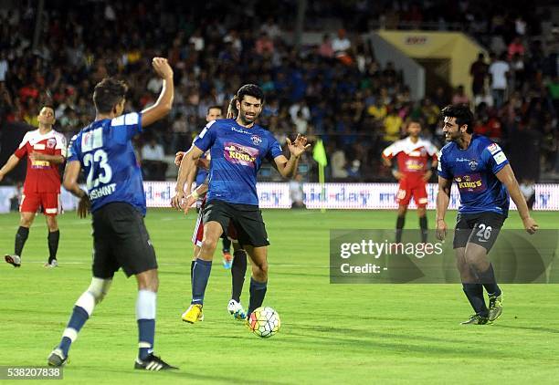 Indian Bollywood actors Aditya Roy Kapur and Arjun Kapoor play in the Celebrity Clasico 2016 charity football match organized by the Virat Kohli...