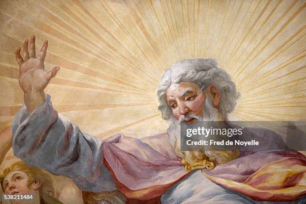 karlskirche (st. charles's church). dome fresco by johann michael rottmayr. god. - god stock pictures, royalty-free photos & images