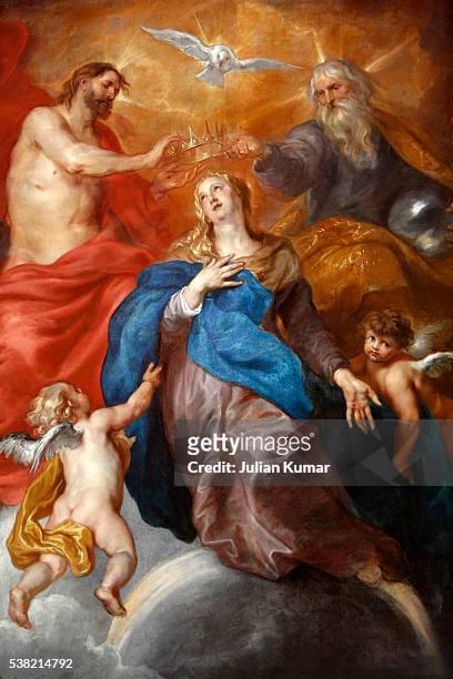 fine art museum, lille. the coronation of the virgin presumably painted by thomas willeboirts also known as bosschaert (17th century). - holy trinity stock pictures, royalty-free photos & images