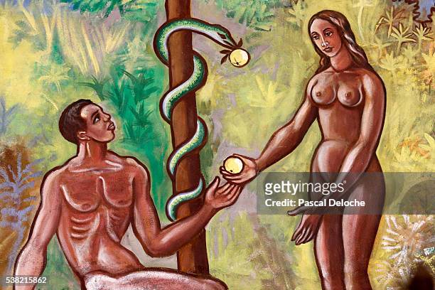 painting. adam and eve. the forbidden fruit. - adam biblical figure stock pictures, royalty-free photos & images