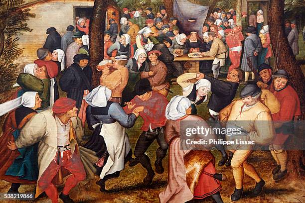 the outdoor wedding dance, by pieter ii brueghel (1564-1638). ghent fine art museum - século xvii imagens e fotografias de stock