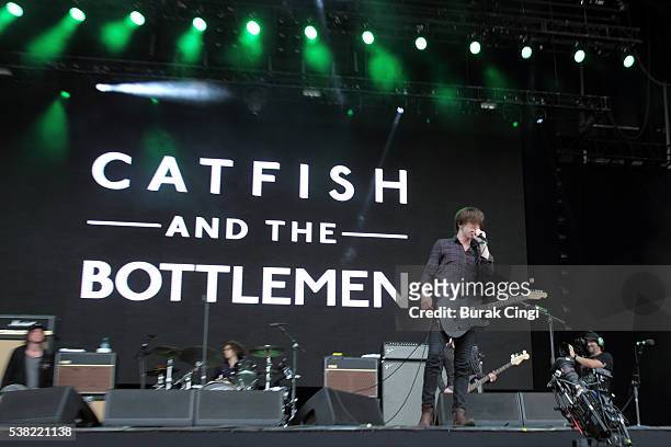 Johnny Bond, Bob Hall, Van McCann and Benjamin Blakeway of Catfish and the Bottlemen perform live on day 2 of Governors Ball festival at Randall's...