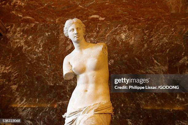 louvre museum. paris. venus de milo. - statua di venere di milo foto e immagini stock