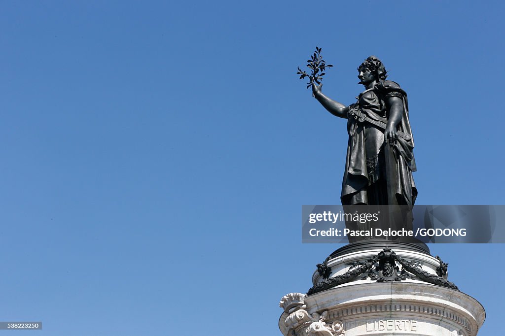 Marianne. Statue of the Republic. Republic Square in Paris.