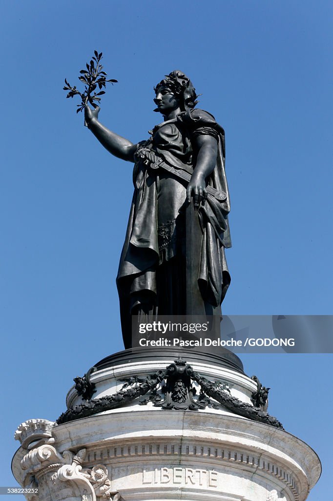 Marianne. Statue of the Republic. Republic Square in Paris.
