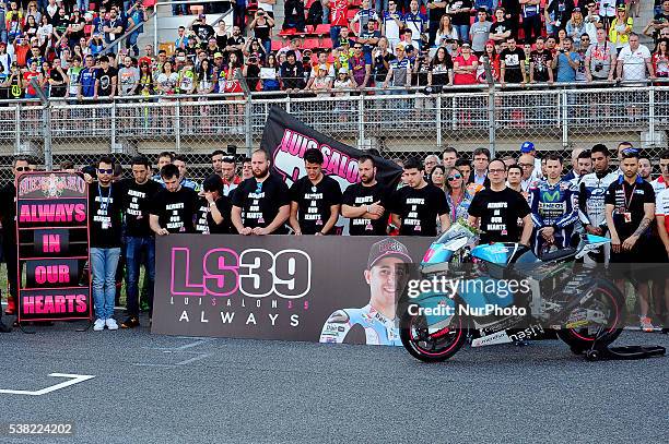 All the Paddock reunited in memory of Luis Salom after his dead in the Moto2 crash in the Free Practice, during GP Monster Energy of Catalonia, June...