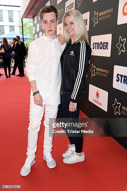Mike Singer and Melina Sophie Baumann attend the Webvideopreis Deutschland 2016 red carpet arrival at Castello on June 4, 2016 in Duesseldorf,...