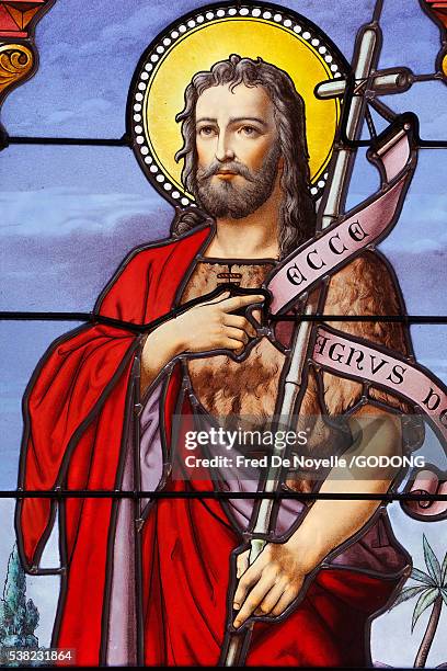 stained glass : st john the baptist. - st. john stock pictures, royalty-free photos & images