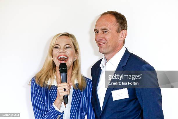 Moderator Nina Ruge and Joerg Sulner, CEO Heel Veterinary during the 'HelpingVets' Award For Animal Welfare Projects And the Presentation Of the New...