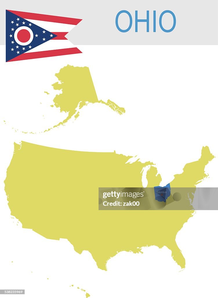USA state Of Ohio's map and Flag