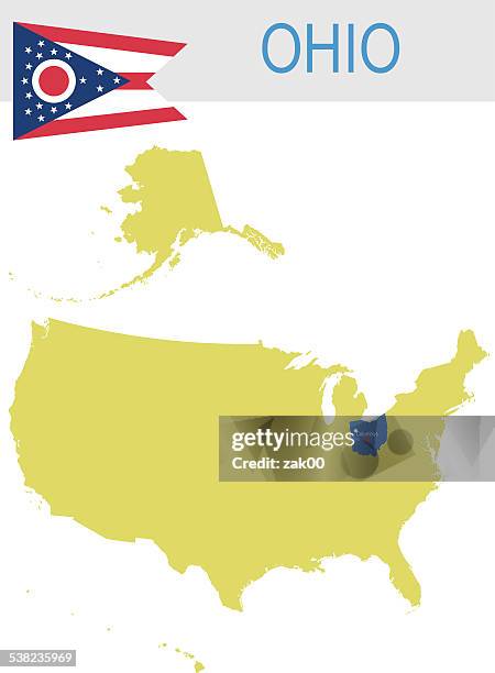 usa state of ohio's map and flag - columbus ohio statehouse stock illustrations