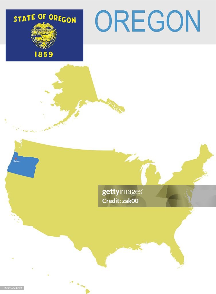 USA state Of Oregon's map and Flag