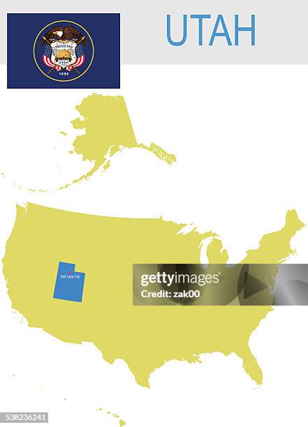 usa state of utah's map and flag - utah state flag stock illustrations