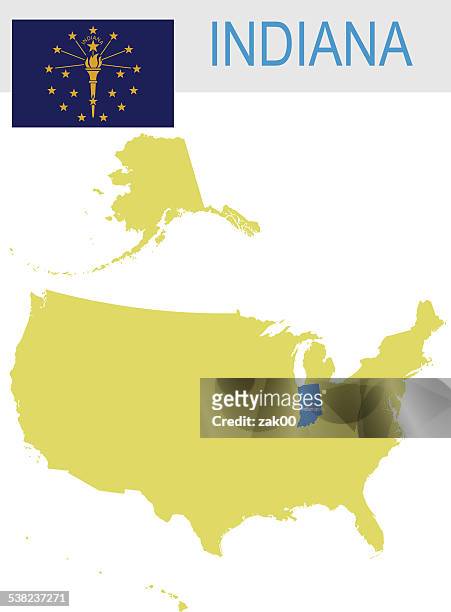 usa state of indiana's map and flag - indianapolis map stock illustrations