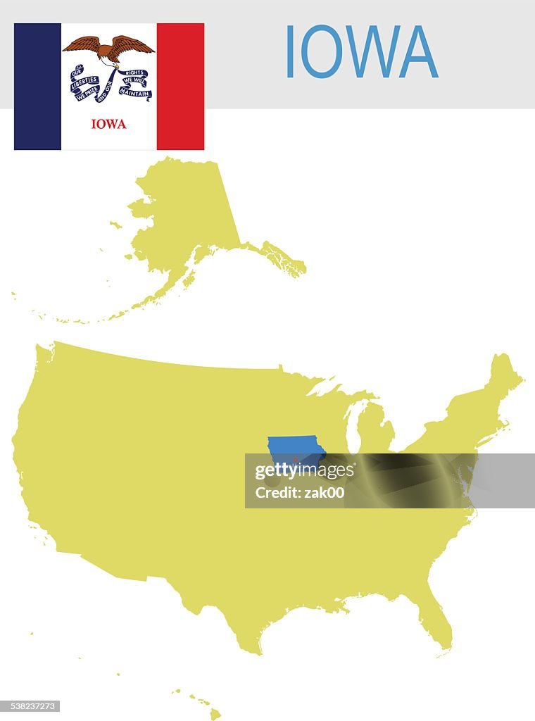 USA state Of Iowa's map and Flag