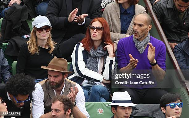 Isabelle Carre, Audrey Fleurot and her boyfriend Djibril Glissant attend the women's final on day 14 of the 2016 French Open held at Roland-Garros...