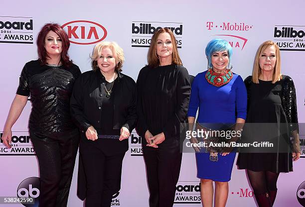 Recording artists Abby Travis, Gina Schock, Belinda Carlisle, Jane Wiedlin and Charlotte Caffey of music group The Go-Go's arrive at the 2016...