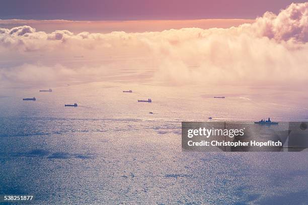 aerial view of ships at sea - industrial sailing craft stock pictures, royalty-free photos & images