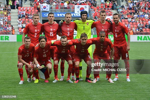 Czech's footbal team poses for a team photo team prior to their friendly football match against Czech Republic, on June 5, 2016 in Prague, ahead of...