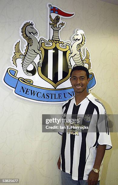 Peruvian international midfielder Nolberto Solano, poses at St.James' Park on August 31, 2005 in Newcastle, England. Solano has moved to Newcastle...