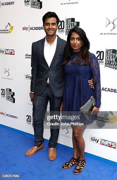 Hamza Jeetooa and guest arrive for the The South Bank Sky Arts Awards at The Savoy Hotel on June 5, 2016 in London, England.