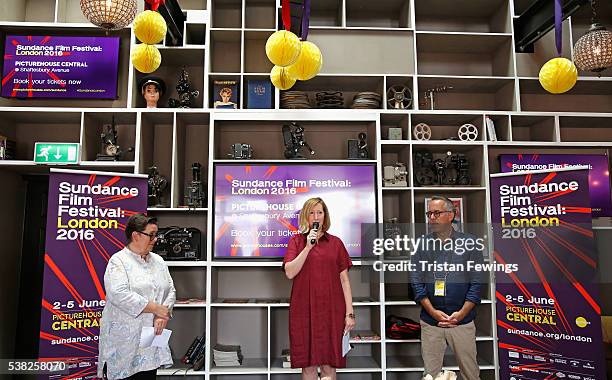 Director of Picturehouse Cinemas Lyn Goleby, Executive Director of Sundance Keri Putnam and Sundance Film Festival Director John Cooper speak at the...