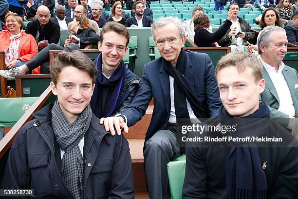 Owner of LVMH Luxury Group Bernard Arnault , his sons Frederic , Jean and guest attend Day Fifteen, Men single's Final of the 2016 French Tennis Open...