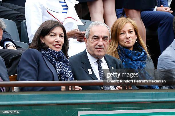 Mayor of Paris Anne Hidalgo, President of French Tennis Federation Jean Gachassin and French Prime Minister's wife, violonist Anne Gravoin attend Day...