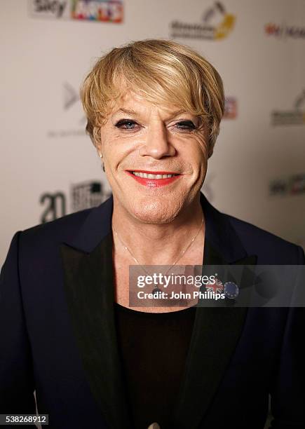 Eddie Izzard, winner of the Outstanding Achievement award at the The South Bank Sky Arts Awards at The Savoy Hotel on June 5, 2016 in London, England.